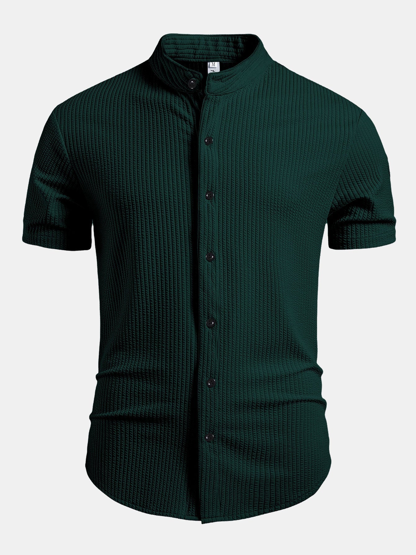 Muscle Fit Ribbed Stand Collar Shirt