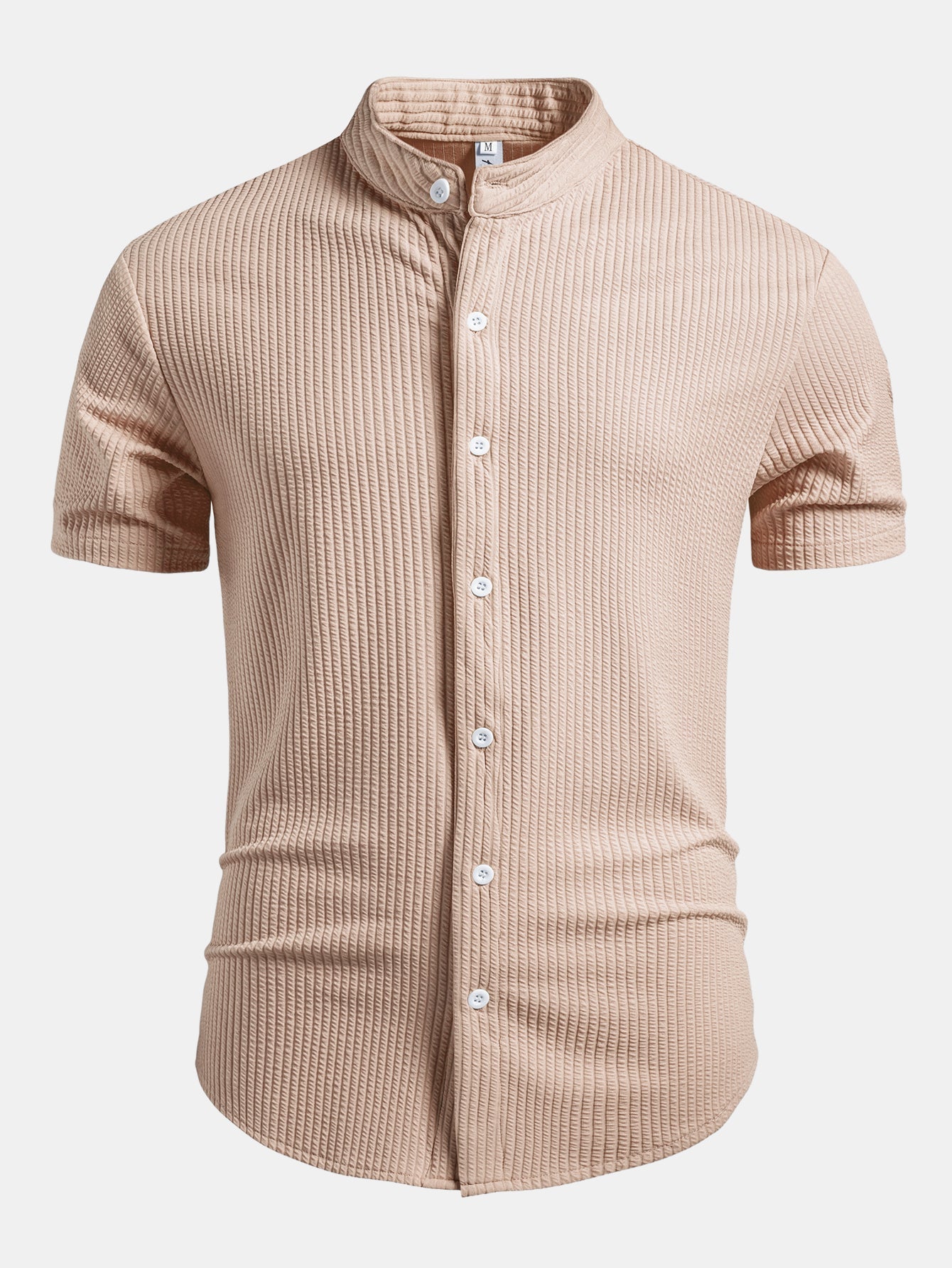 Muscle Fit Ribbed Stand Collar Shirt