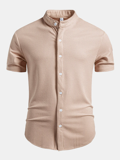 Muscle Fit Ribbed Stand Collar Shirt