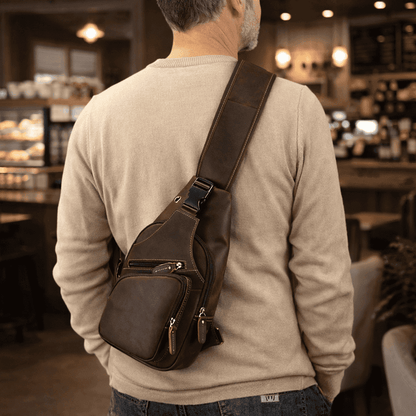 Men's Leather Crossbody Bag with USB Charging Port - Premium Cowhide Sling Bag