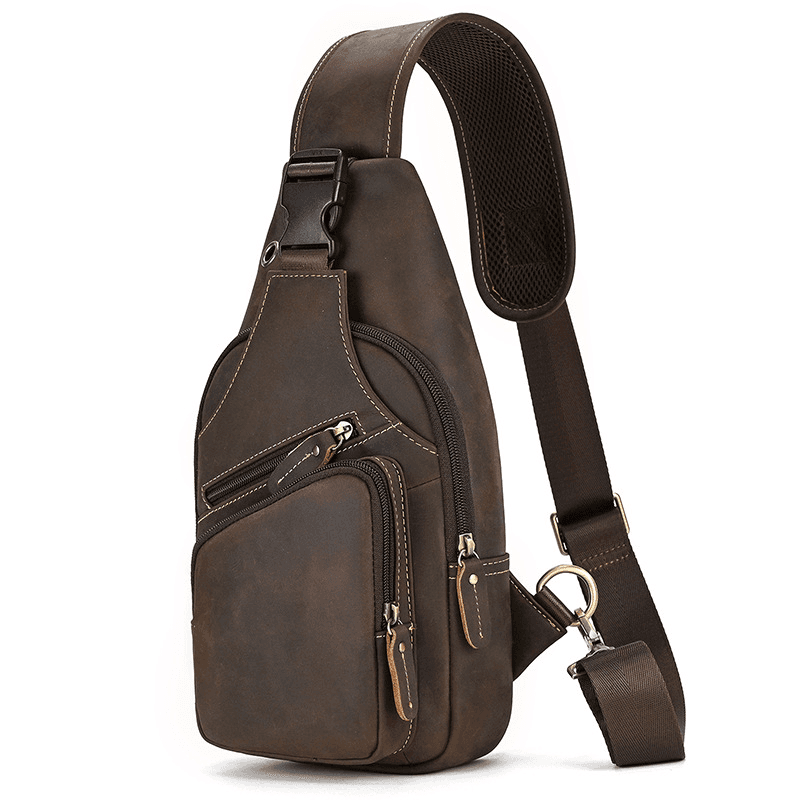 Men's Leather Crossbody Bag with USB Charging Port - Premium Cowhide Sling Bag