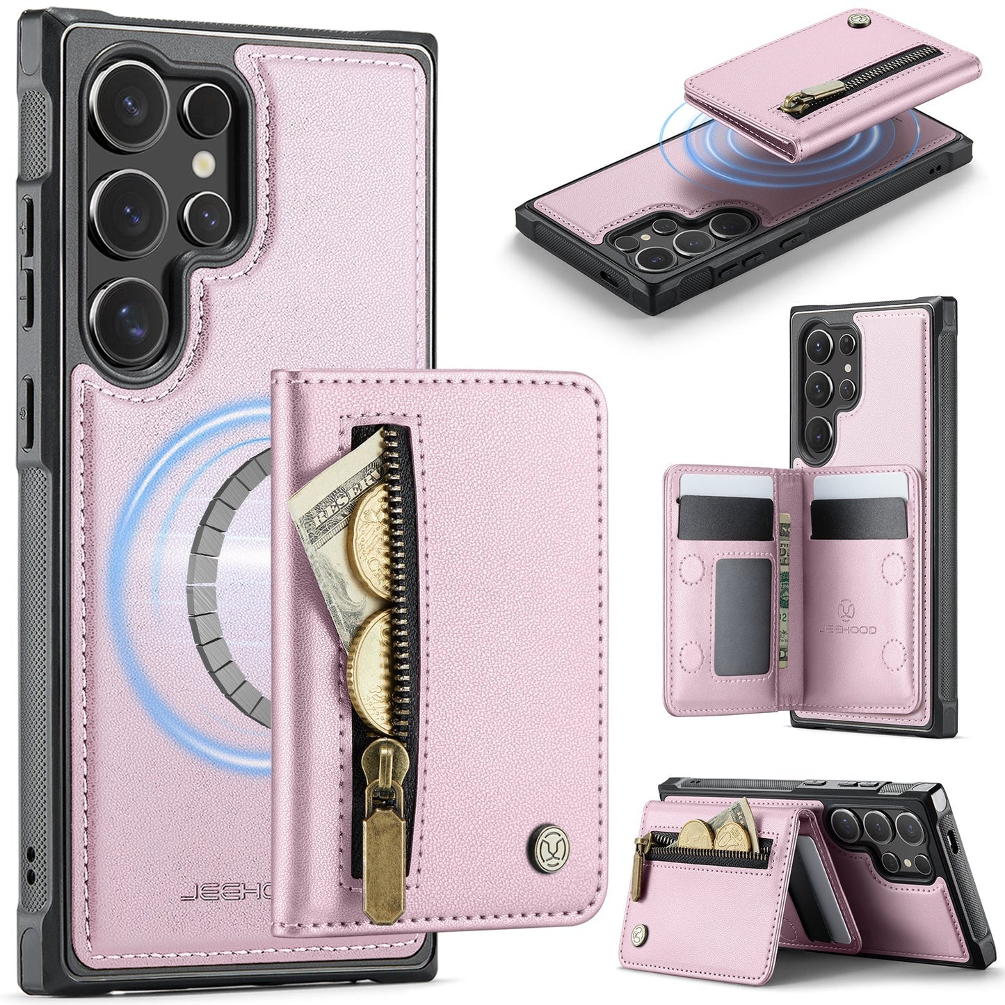New 2-in-1 RFID Blocking Zipper Wallet Leather Phone Case for Samsung Galaxy S24 Ultra